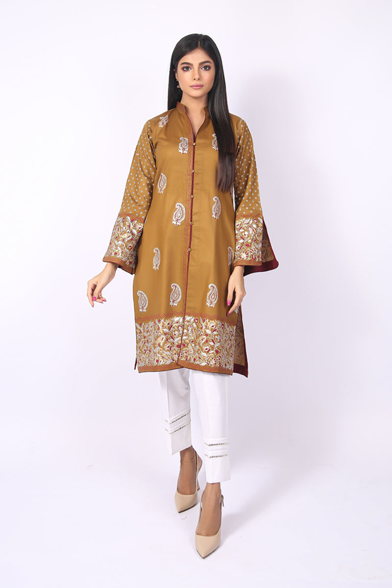 3 Piece Block Printed Cotton Lawn Yellowish Green Suit