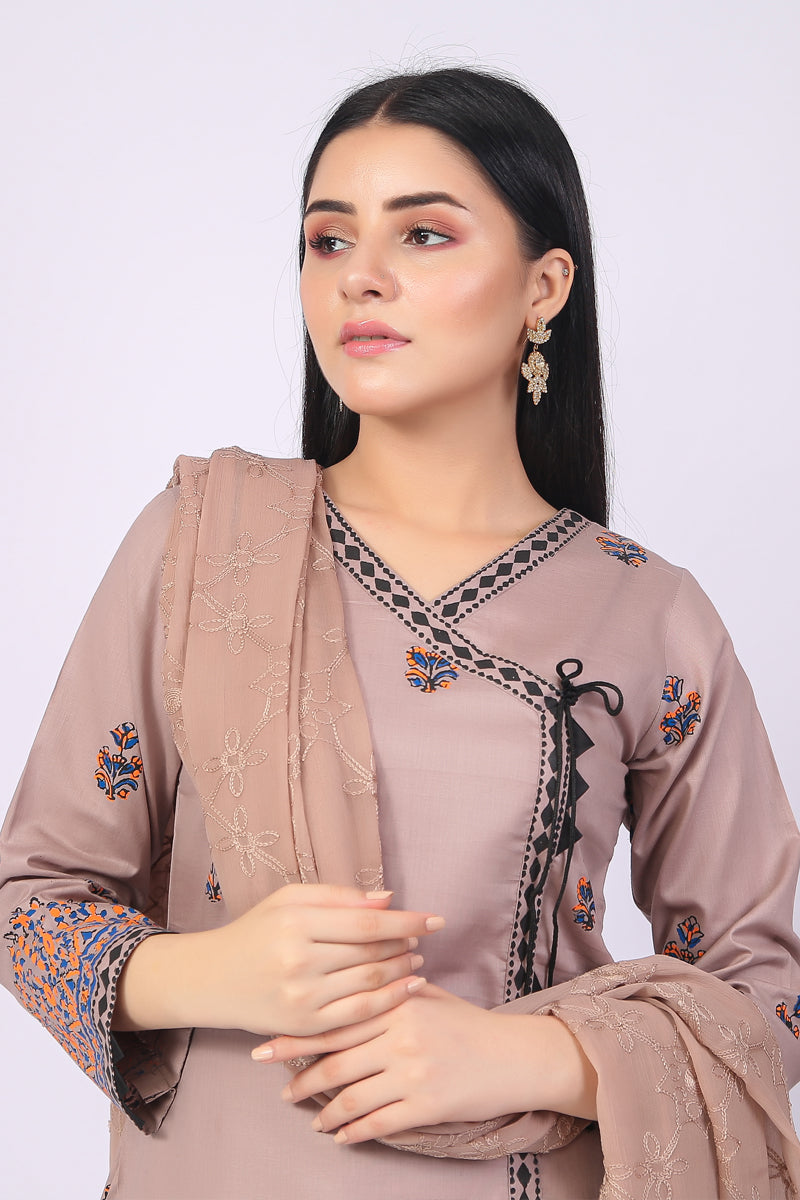 Fashion Porters | Ranya II Luxury Lawn | Unstitched 3PC Light Brown Lawn Suit