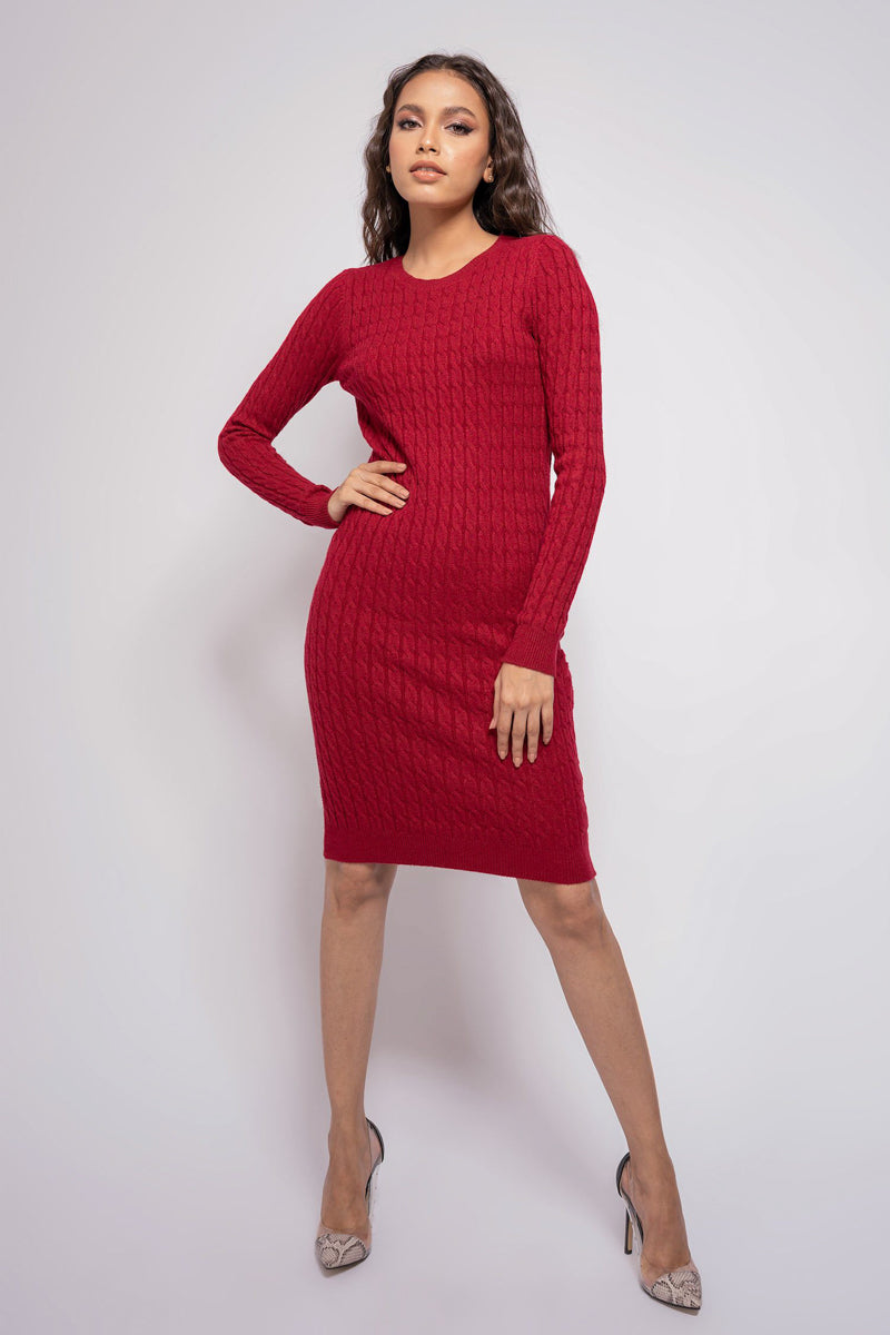 HNH Miranda Sweater Dress SWT0056-RED