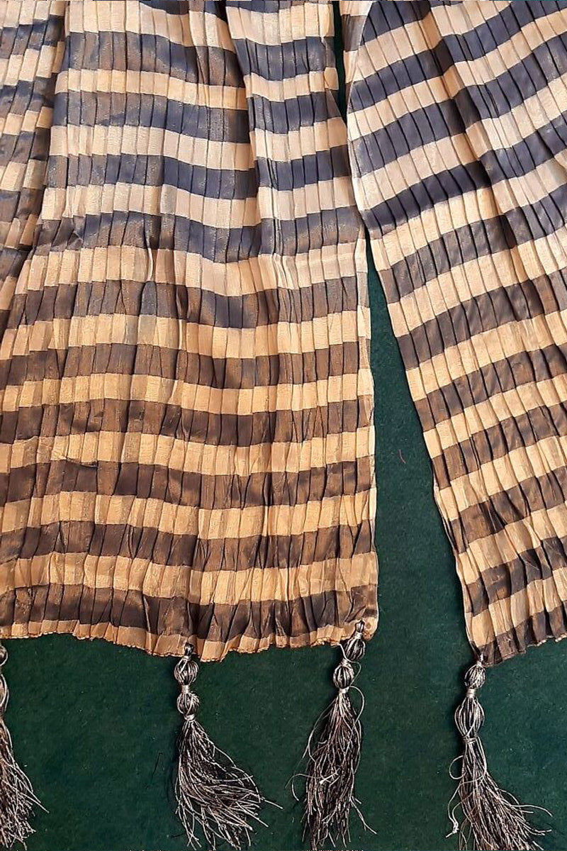 Striped Maisuri Dupatta With Tassels - Black - ZD752