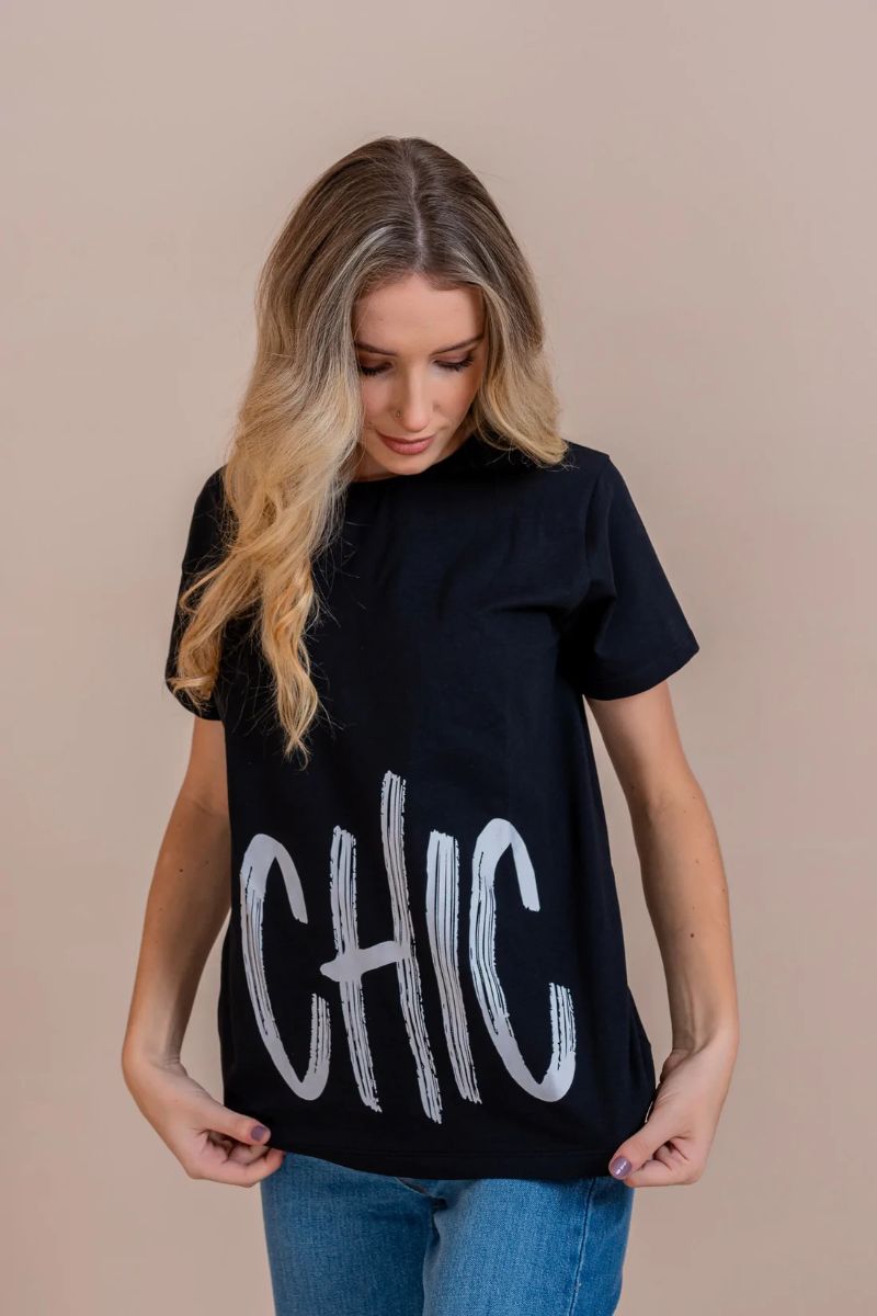 Black Chic Print Regular Fit T-Shirt