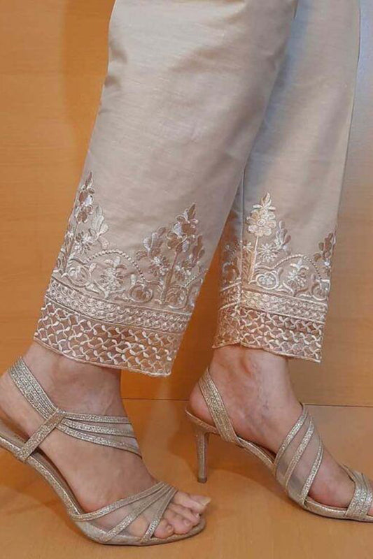 Embroided – Cotton Trouser – Beige – ZT205