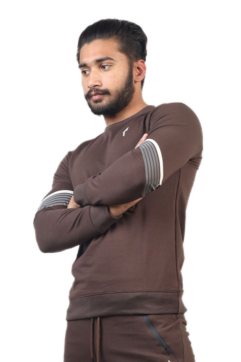 French Terry Sweatshirt Sports Casual Fitness For Men's - Brown