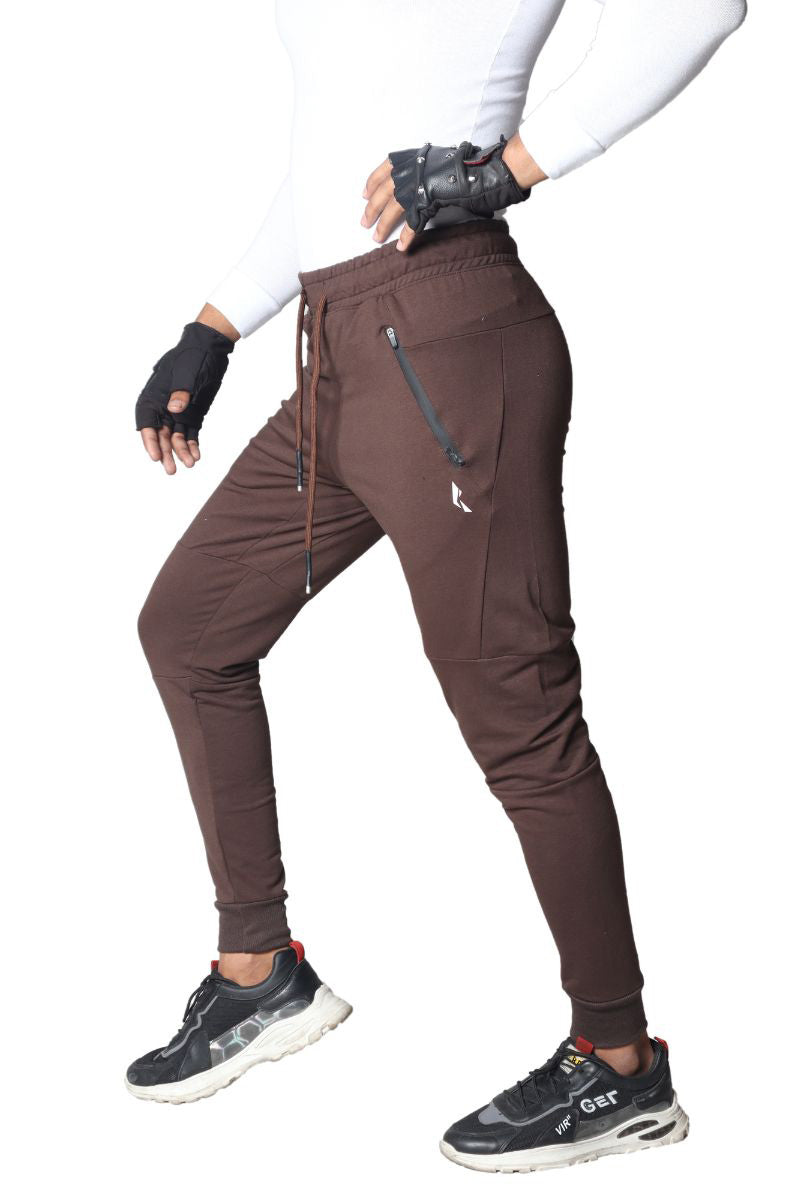 French Terry Premium Trousers For Sports Casual Fitness Jogging Brown