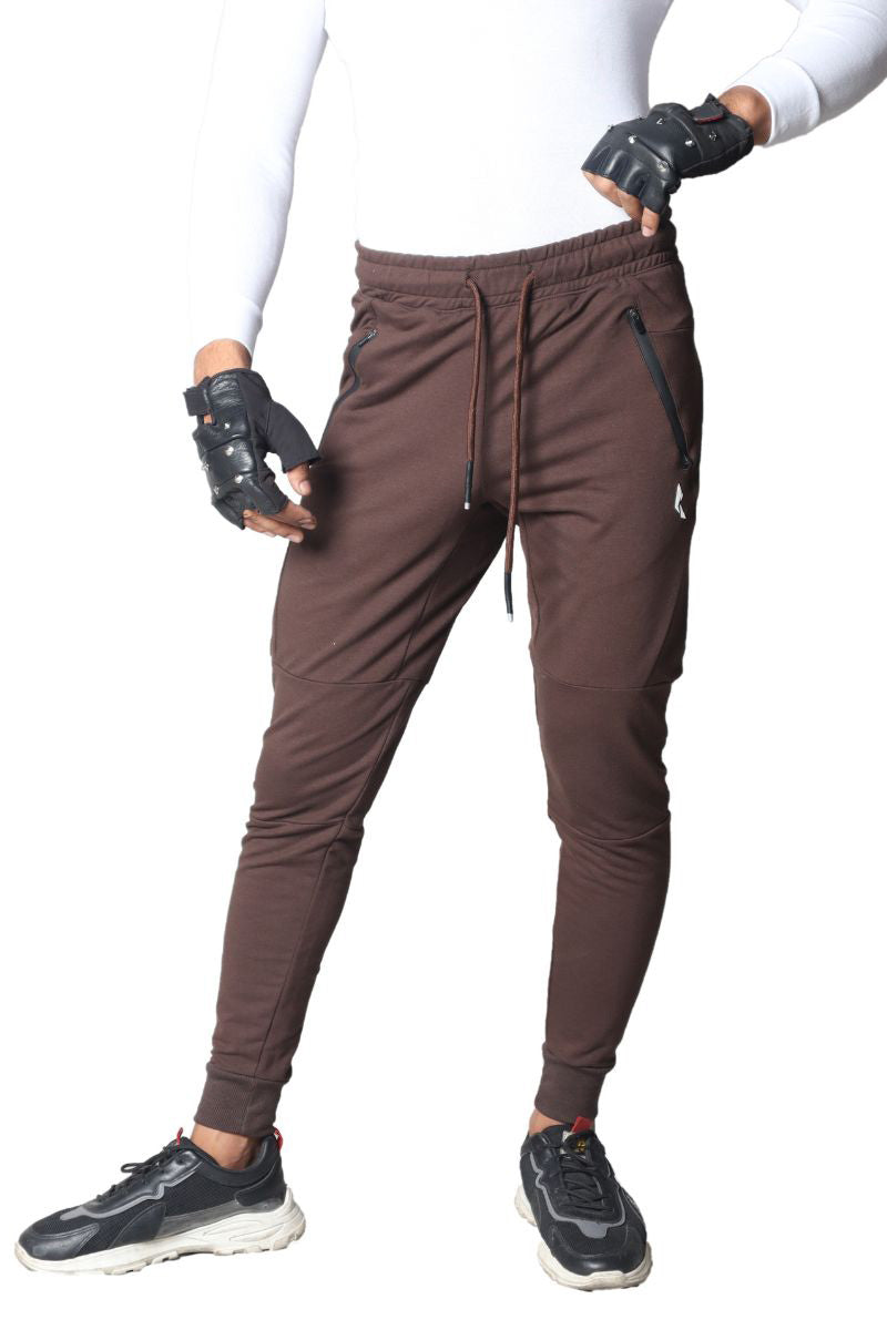 French Terry Premium Trousers For Sports Casual Fitness Jogging Brown