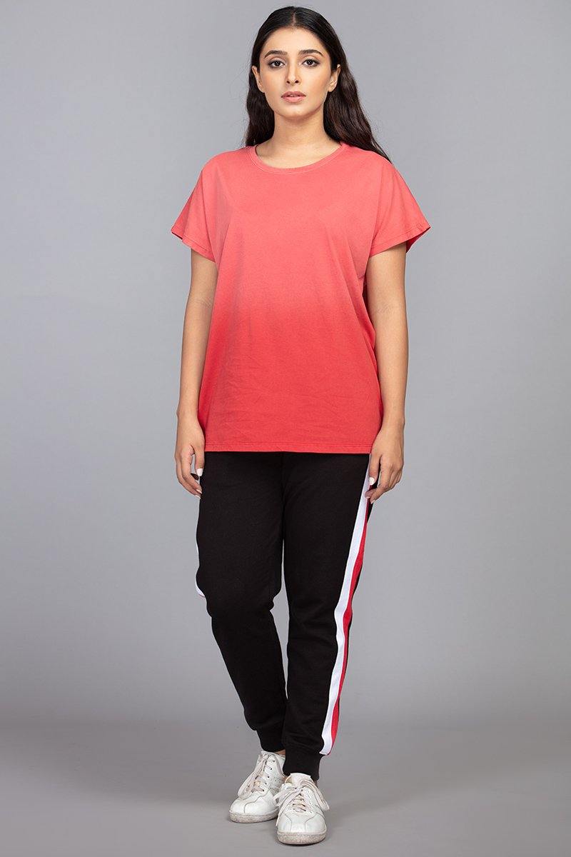 Red gradient dyed relaxed fit tee - BuyZilla.pk