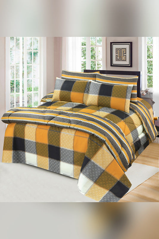 Yellow Check - 7 Pcs Summer Comforter Set (Light Filling)