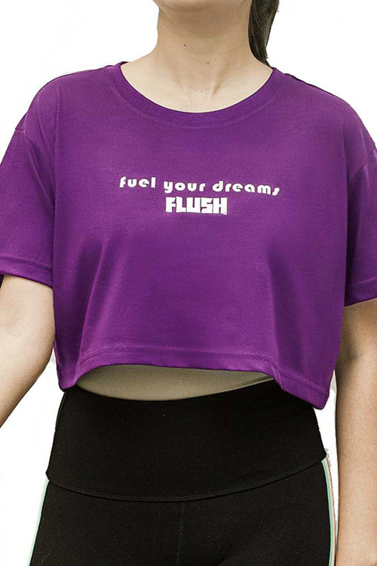 Flush Women’s Yoga Crop Top Loose Fit Cotton Workout Short Sleeve Running Athletic Yoga Top Purple - 1