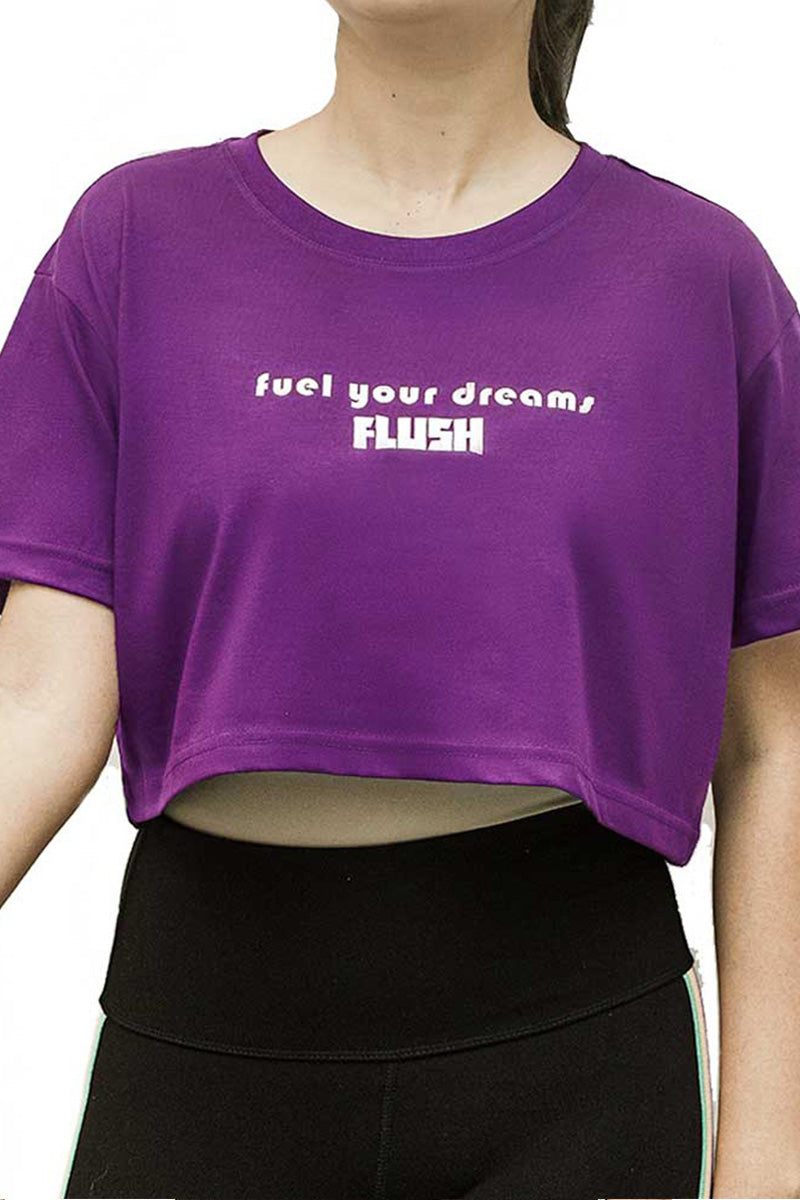 Flush Women’s Yoga Crop Top Loose Fit Cotton Workout Short Sleeve Running Athletic Yoga Top Purple - 1