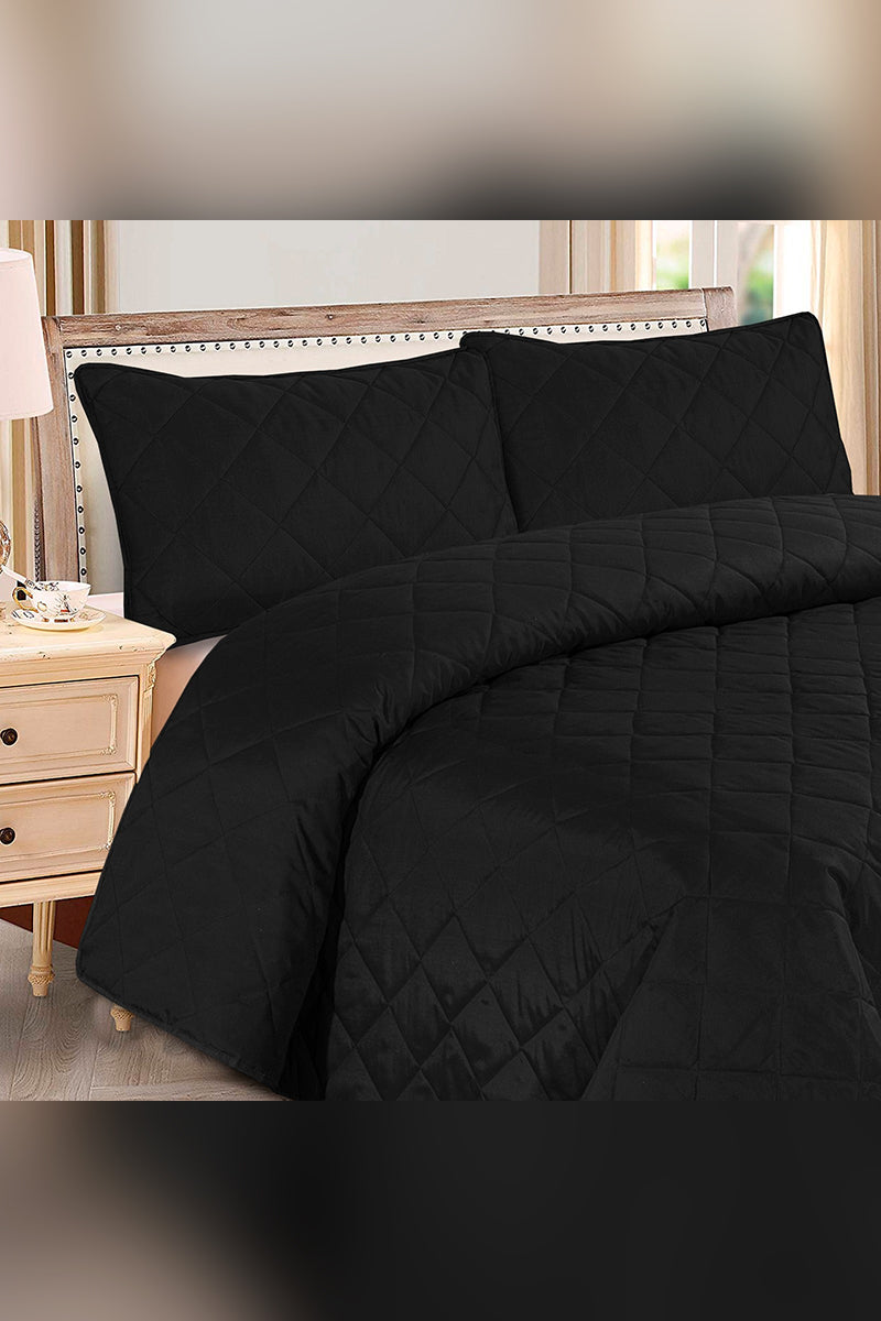 Black Plain - 3 Pcs Summer Comforter Set (Light Filling)
