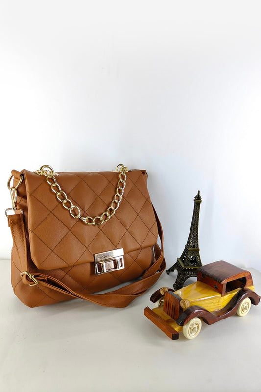 Quilted Leather Crossbody Wood Brown Bag