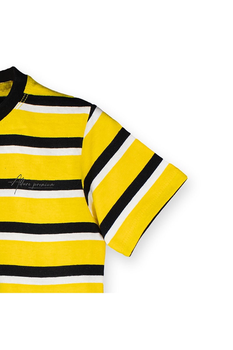 AllureP Kids T-Shirt H-S Yellow Black White Striped