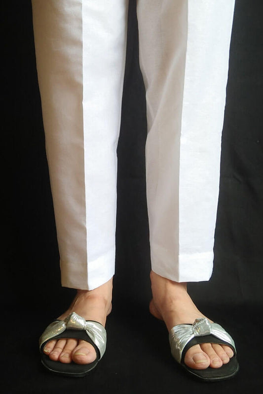 Plain Trouser Pant - Cotton - White - ZT116