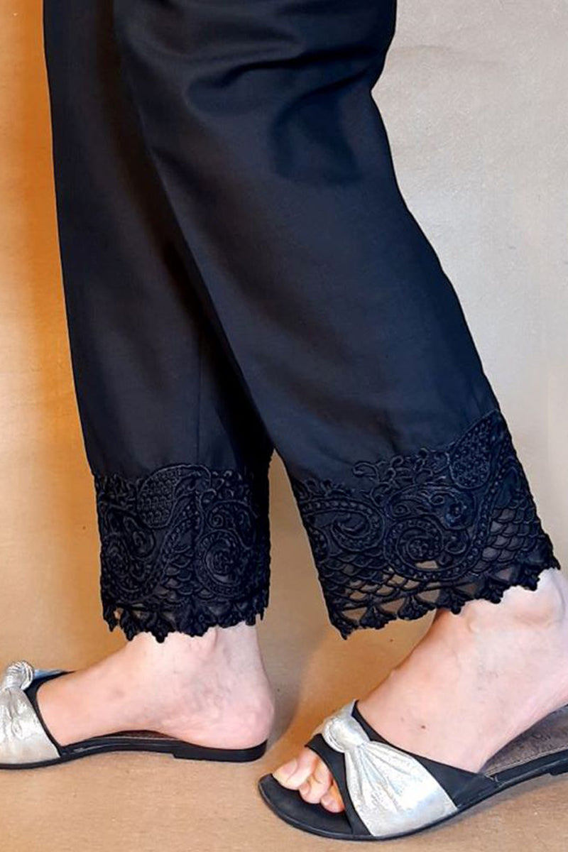 Embroided Trouser - Black - Cotton - ZT220