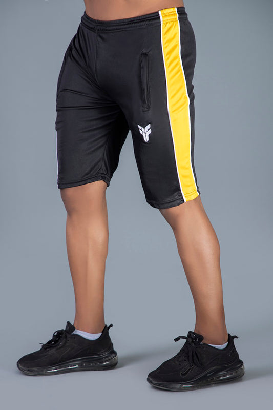 Black Dry Fit Shorts with Yellow Side Panel