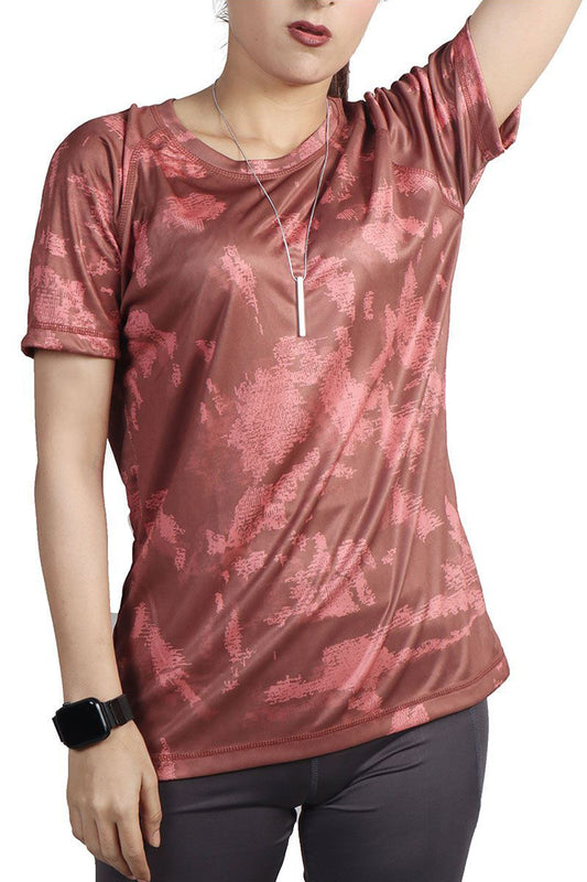 Flush Women’s Activewear T-shirt Short Sleeve Workout T-Shirt for Women Brown
