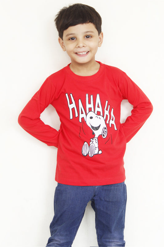 Snoopy Full Sleeves Red T-Shirt For Boys
