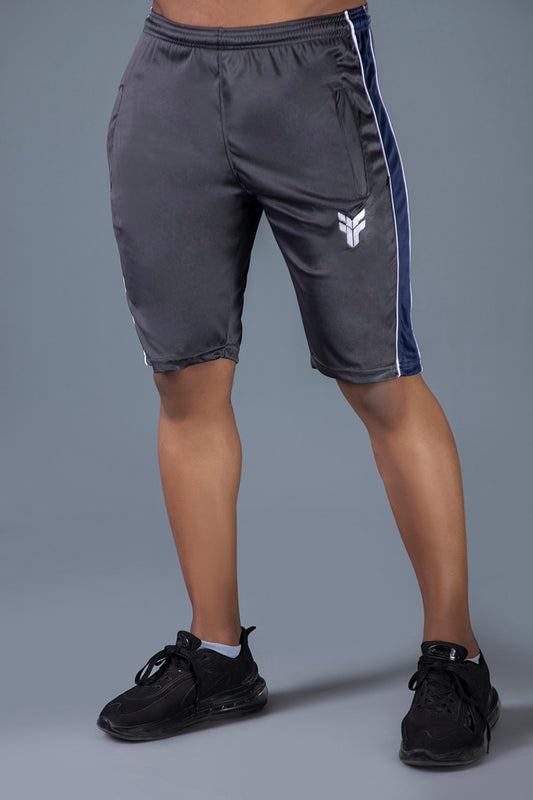 Grey Dry Fit Shorts with Navy Side Panel