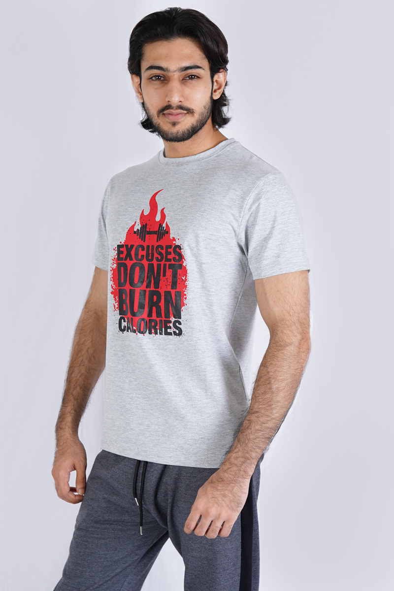 Heather Grey Premium Printed T-Shirt Excuses Dnt Burn Calories