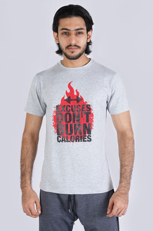 Heather Grey Premium Printed T-Shirt Excuses Dnt Burn Calories