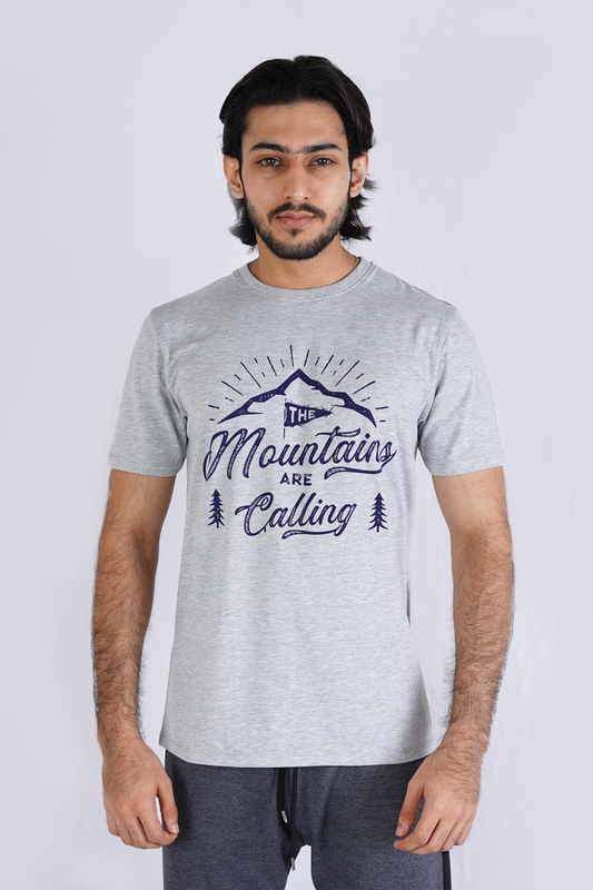 Heather Grey Premium Printed T-Shirt Mountains are Calling