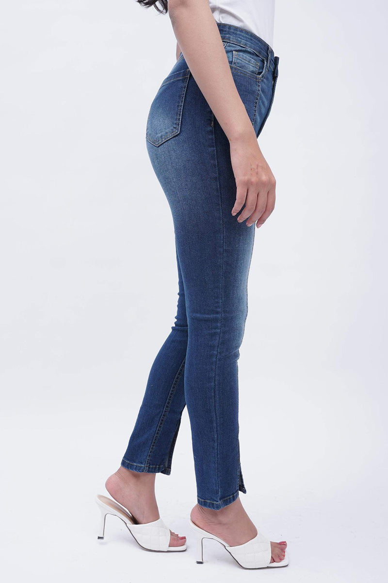 HNH Split Hem Jeans P036-BLU