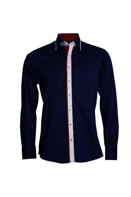 Men’s Designer Regular Fit Shirt Navy with White and Red Trim