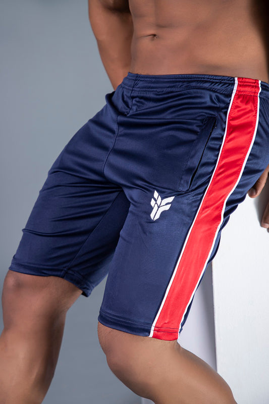 Navy Dry Fit Shorts with Red Side Panel