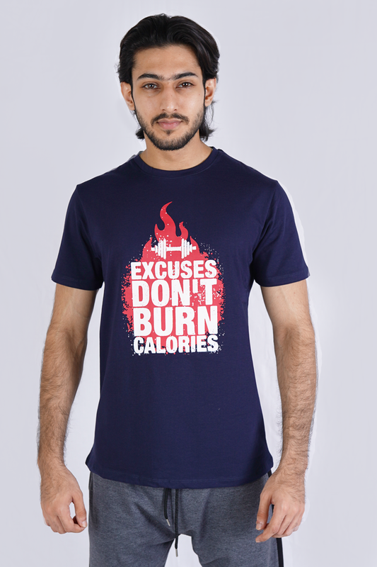 Navy Premium Printed T-Shirt Excuses Dnt Burn Calories