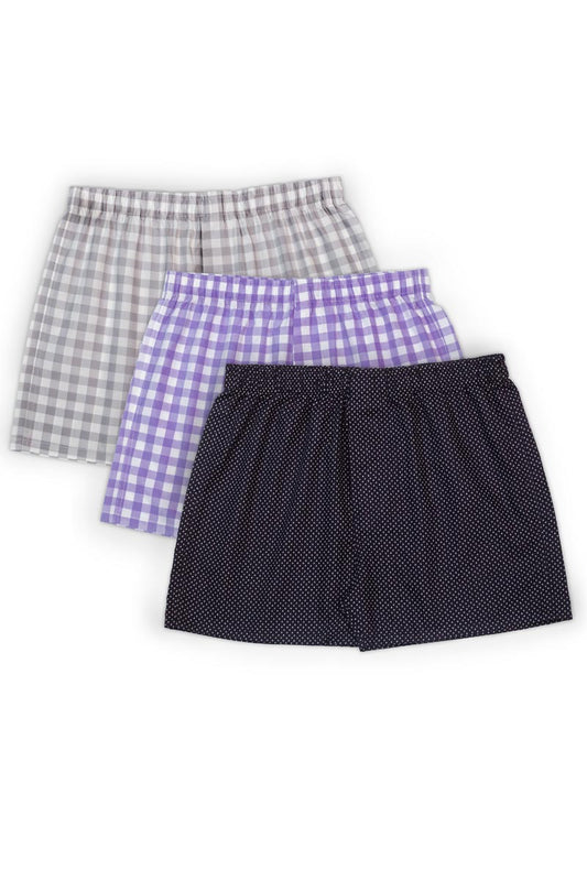 Flush Men 100% Cotton Boxer Breathable Boxer Shorts Plush Waistband Check Print Boxers Underwear Brief Assorted Colors (Pack of 3)