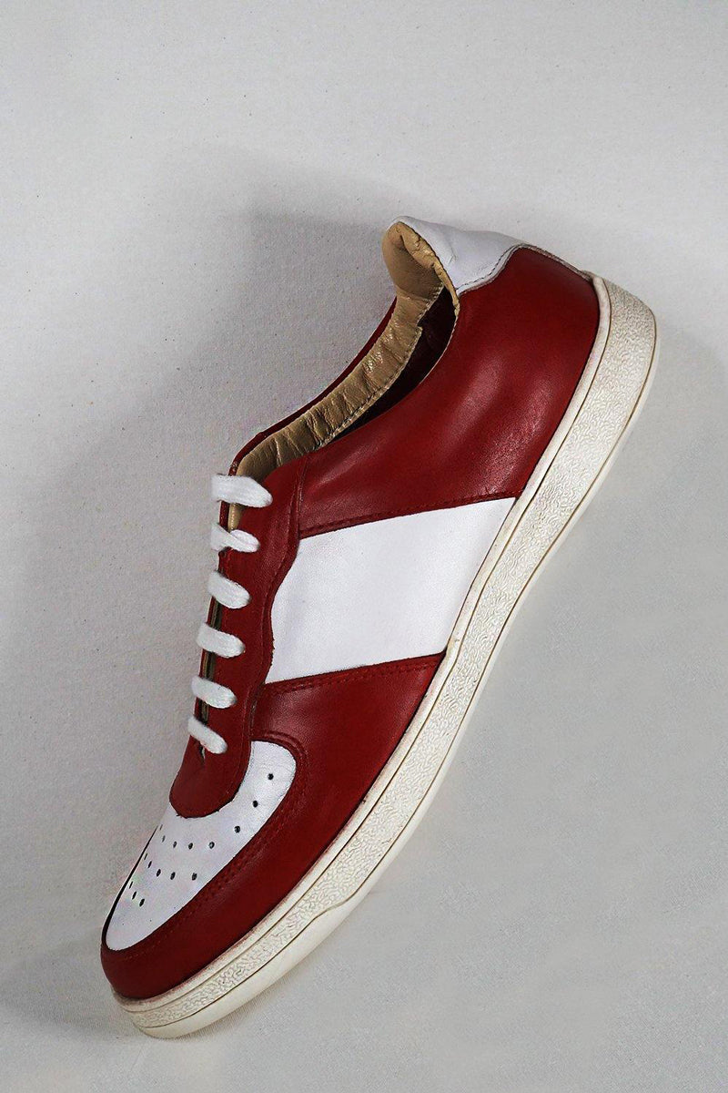 Hand Made Leather Maroon/white Shoe HMSLF20011