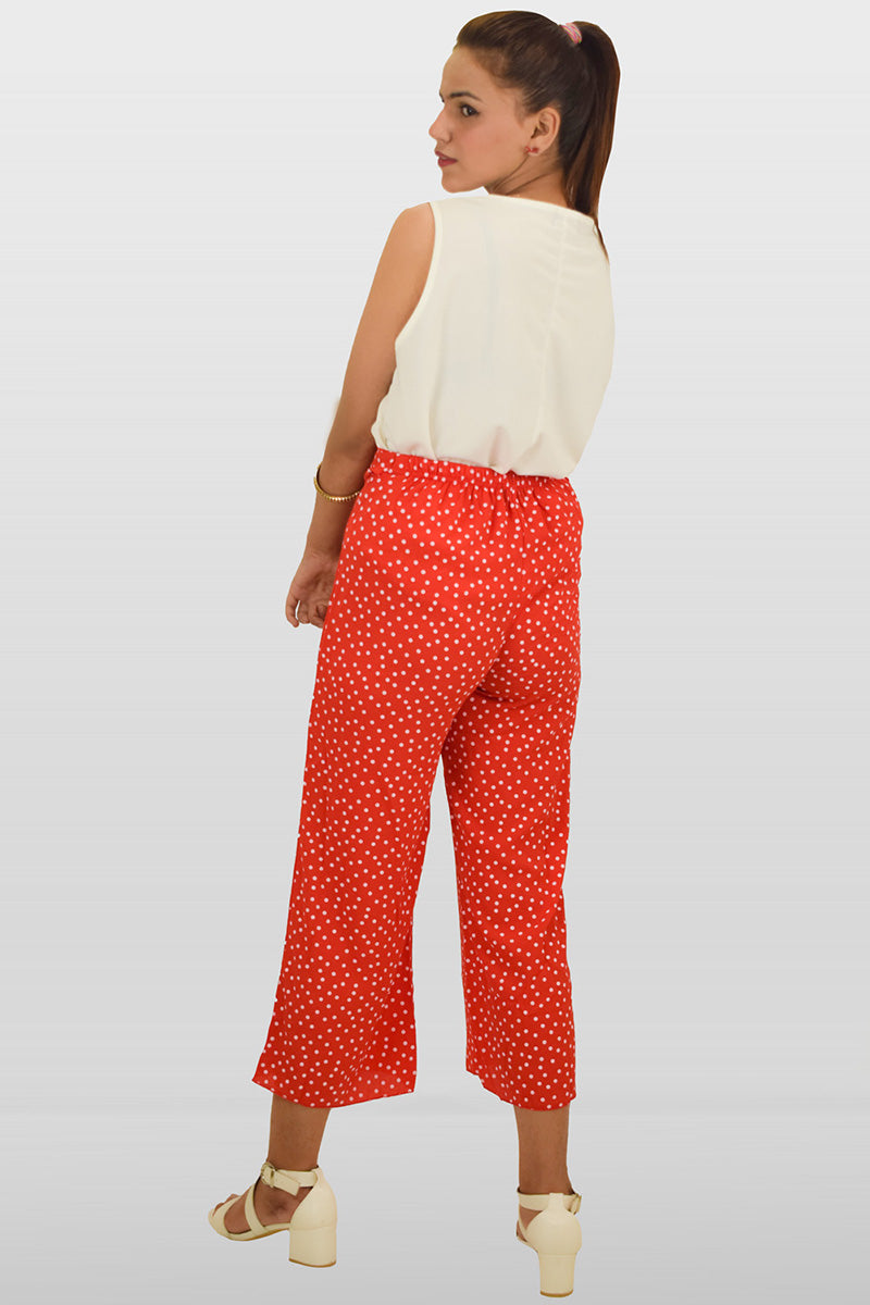Red And White Polka Dot Tie Belt Culotte Trousers