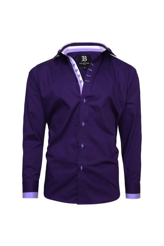 Men’s Italian Style Purple Triple Collar Regular Fit Formal Shirt