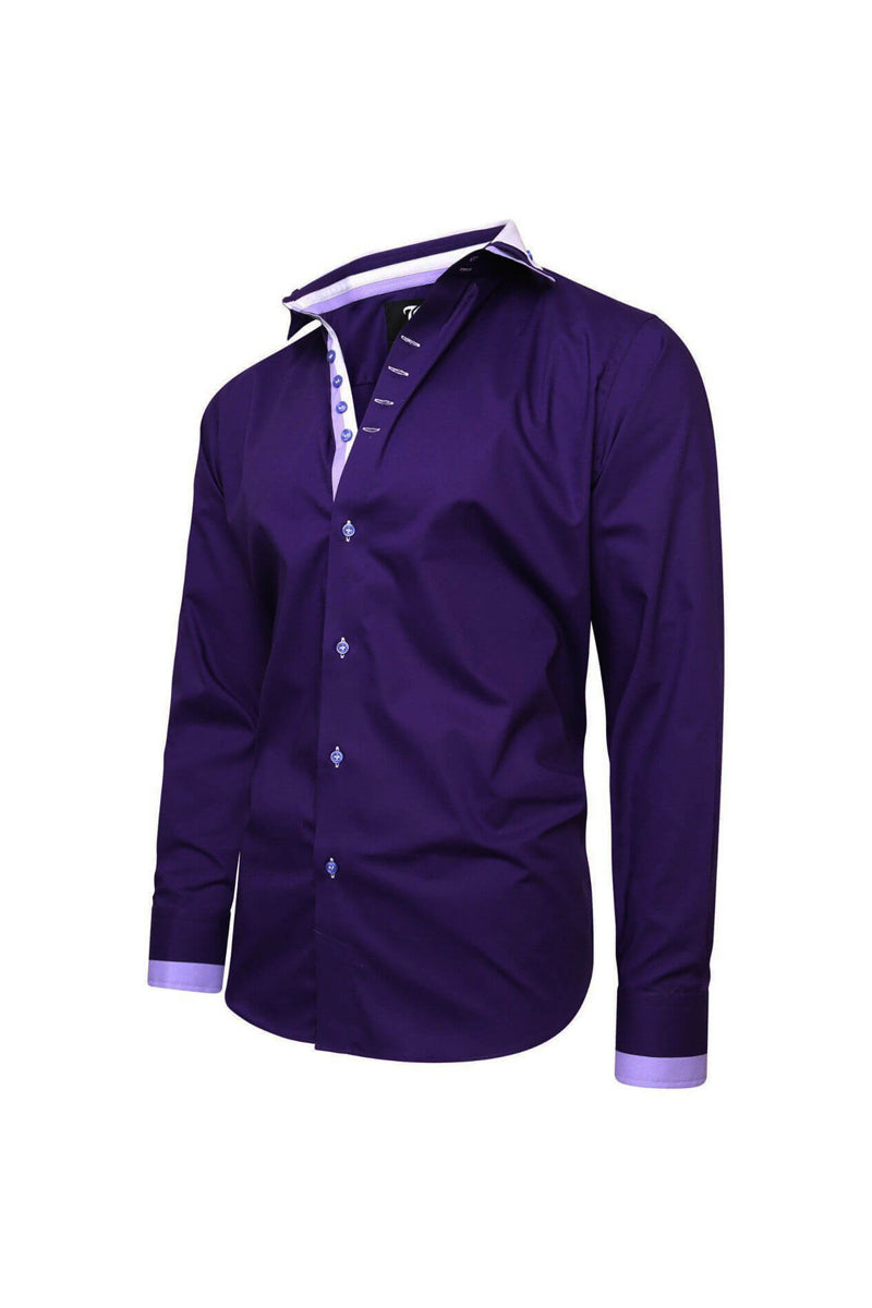 Men’s Italian Style Purple Triple Collar Regular Fit Formal Shirt