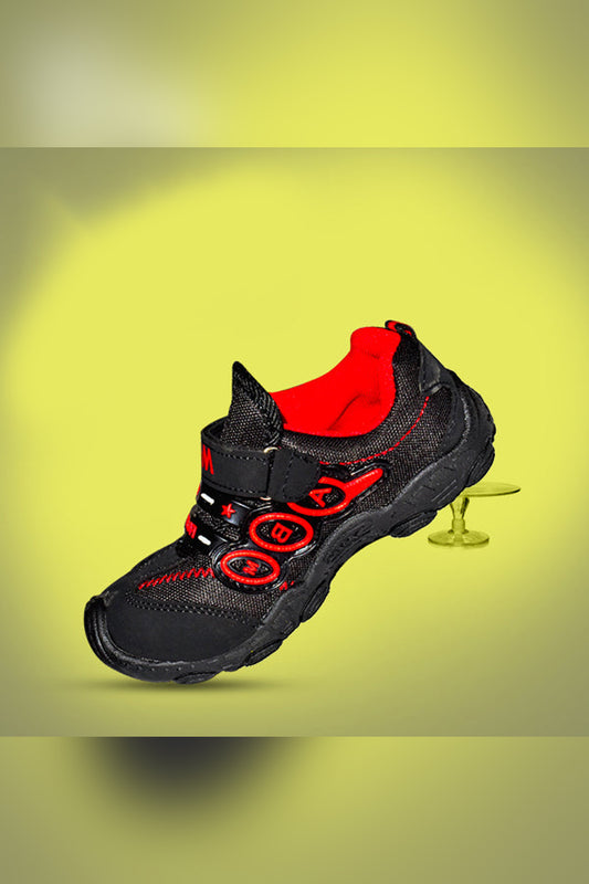 Boys and Girls Running Black Red Shoes