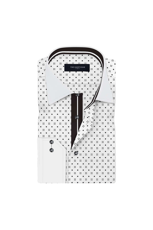 Men's White Polka Dot Print with White Cuff Collar Regular Fit Formal Shirt
