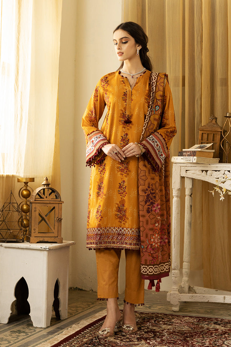 2Pc Unstitched - Lawn Printed Embroidered Shirt With Printed Lawn Dupatta